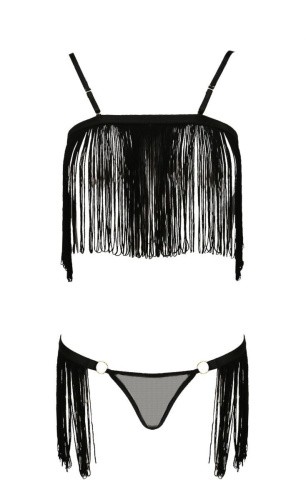 Passion Exclusive Kassandra Set-OpenBra - Комплект білизни з бахромою, S/M (чорний) - купити в Україні | Секс шоп SEX-SHOP.ua