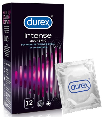 Durex №12 Intense - Рельефные презервативы со стимулирующим гелем, 12 шт - sex-shop.ua