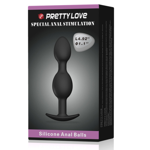Pretty Love silicone Anal balls - Анальна пробка зі зміщеним центром ваги, 12.5х2.3-3.3 см (чорна)