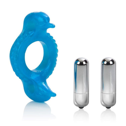 CalExotics Double Dolphin - виброкольцо, 8х4 см (голубой)