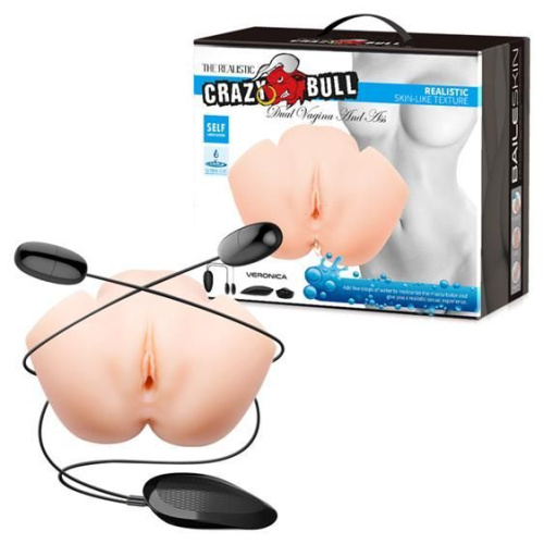 LyBaile Crazy Bull Dual Vagina and ass Flesh - мастурбатор вагина и анус с вибрацией, 17.5 см (телесный) - sex-shop.ua