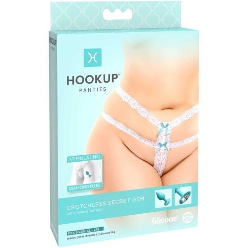 Hook up Crothless Secret Gem - Анальная пробка с трусиками, XL-2XL, 7.1х3.3 см