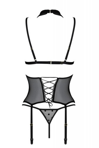 Passion Dominica Corset - эротический корсет с подвязками для чулок, XXL/XXXL (чёрный)