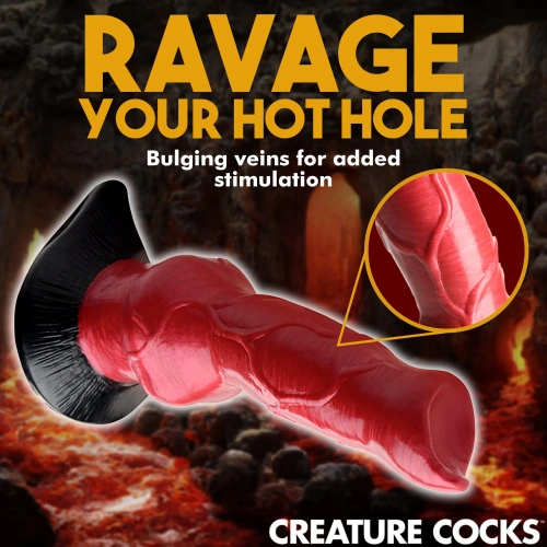 Creature Cocks Hell-Hound Canine Silicone Dildo - фантазийный фаллоимитатор Адская Гончая, 19х6.6 см (чёрный с красным) - sex-shop.ua