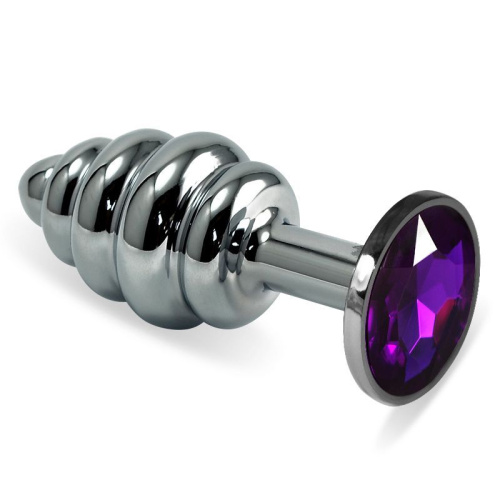 LoveToy Rosebud Spiral Metal Plug - витая металлическая анальная пробка с кристаллом, 6.85х2.95 см (фиолетовый) - sex-shop.ua