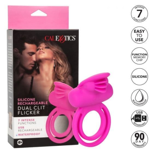 CalExotics Dual Clit Flicker Enhancer - подвійне віброкільце, 6х3.7 см (рожевий) - купити в Україні | Секс шоп SEX-SHOP.ua
