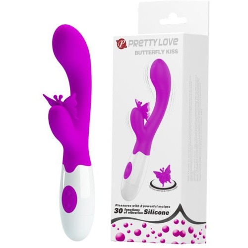 Pretty Love Butterfly Kiss Vibrator - Вибратор с клиторальным отростком в виде бабочки, 19.9х3.1 см