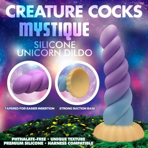 Creature Cocks Mystique Silicone Unicorn Dildo - фантазийный фаллоимитатор в форме рога Единорога, 21х6 см - sex-shop.ua
