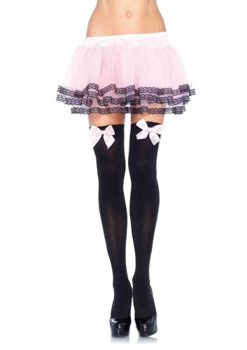 Leg Avenue Nylon Thigh Highs With Bow-панчохи з бантиком (білий з блакитним) - купити в Україні | Секс шоп SEX-SHOP.ua