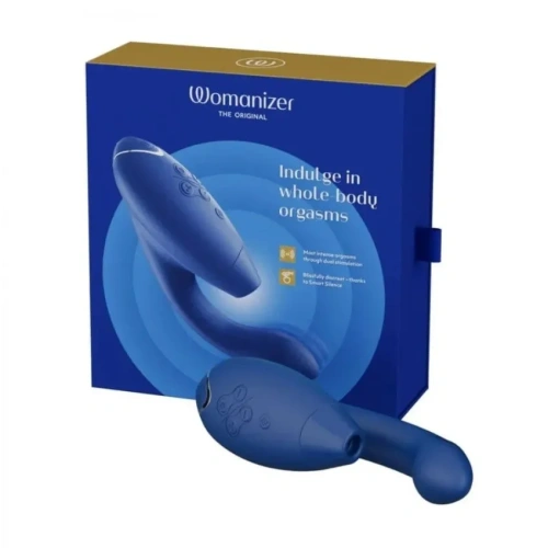 Womanizer Duo 2 + Лубрикант 50 мл - Вібратор із вакуумним стимулятором, 20.3х3.5 см (синій)