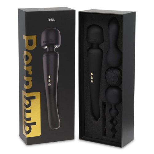 Pornhub Spell Wand Set - Вибромассажер с тремя насадками, 30х3 см.