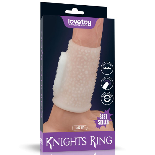 LoveToy Vibrating Drip Knights Ring - вибронасадка на член, 10 см (белый) - sex-shop.ua
