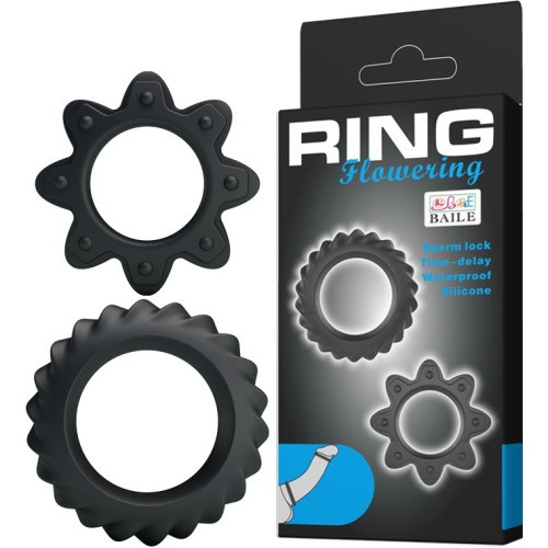LyBaile Ring Flowering Black - Набор эрекционных колец разного диаметра, 2 шт