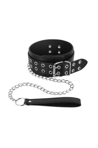 Fetish Tentation Eyalets and Leash - ошейник широкий с поводком