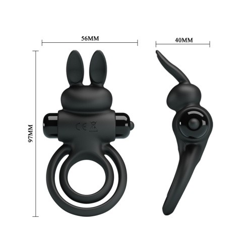 Pretty Love Vibro Penis Ring Bunny III Black - виброкольцо, 9.7х4 см (черный) - sex-shop.ua