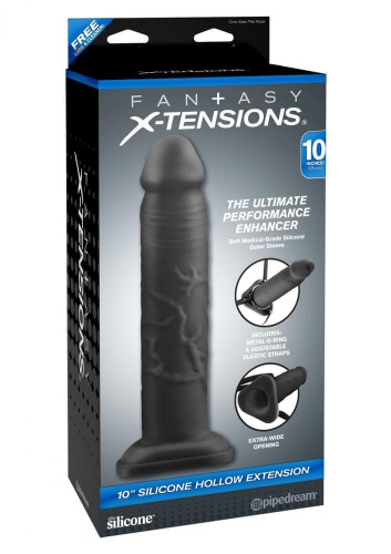 Silicone Hollow Extension - Насадка-подовжувач для пеніса, 24х6 см (чорний) - купити в Україні | Секс шоп SEX-SHOP.ua