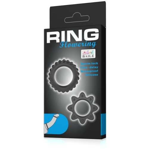 LyBaile Ring Flowering Black - Набор эрекционных колец разного диаметра, 2 шт