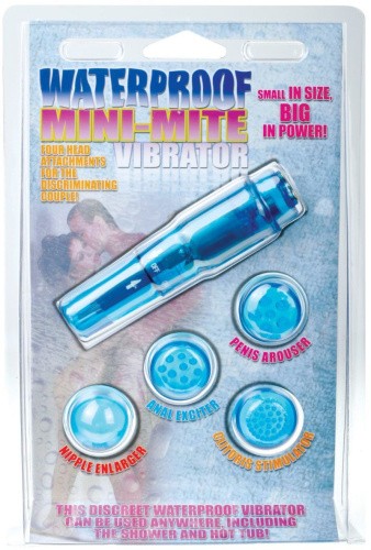 Pipedream Waterproof Mini Mite - Вибратор с разными насадками, 9.5х2.4 см (синий)