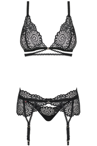 Obsessive Mixty set - кружевной эротический комплект, S/M (чёрный)