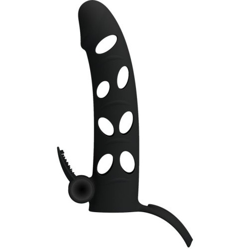 LyBaile Pretty Love Vibrating Penis Sleeve Black - Силиконовая насадка с вибрацией, 15.2х3.3 см - sex-shop.ua