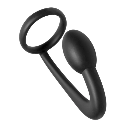 Prostatic Play Silicone Cock Ring and Prostate Plug – стимулятор простати з ерекційним кільцем, 11.4 см (чорний)