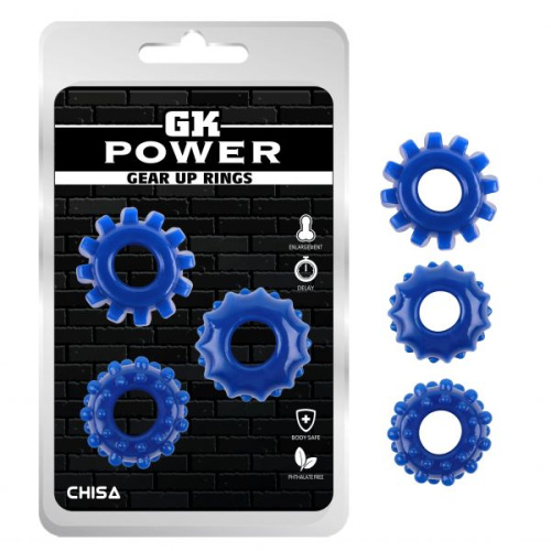 GK Power Gear Up Rings Blue - набор эрекционных колец 3 шт, 1,6 см (голубой) - sex-shop.ua