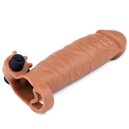 LoveToy - Pleasure X Tender Vibrating Penis Sleeve Brown Add 2 - Насадка на член, 16.5х4.8 см