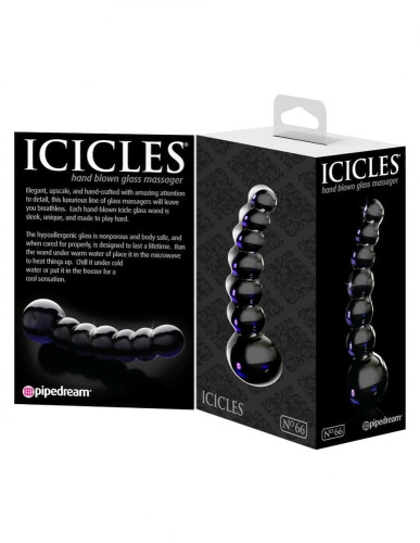 Icicles No 66 - стеклянная анальная цепочка, 9х3см (черный) - sex-shop.ua