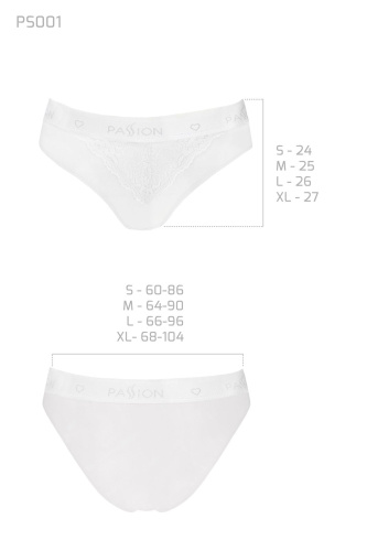Passion PS001 Panties - Трусики с широкой резинкой и кружевом (белые, размер S)