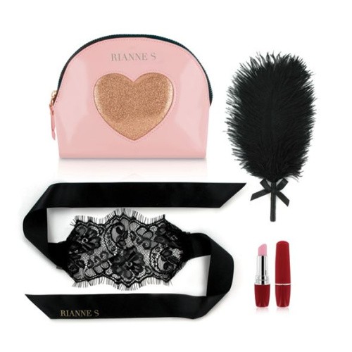 Rianne S: Kit d'Amour - Романтический набор: вибропуля, перышко, маска, чехол-косметичка (золотистый) - sex-shop.ua