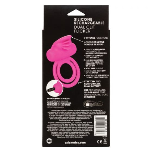CalExotics Dual Clit Flicker Enhancer - подвійне віброкільце, 6х3.7 см (рожевий) - купити в Україні | Секс шоп SEX-SHOP.ua