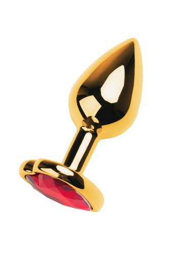 Metal By Toyfa - золотистая анальная пробка с камнем в форме сердца, 7х2.7 см (красный)
