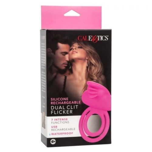 CalExotics Dual Clit Flicker Enhancer - подвійне віброкільце, 6х3.7 см (рожевий) - купити в Україні | Секс шоп SEX-SHOP.ua
