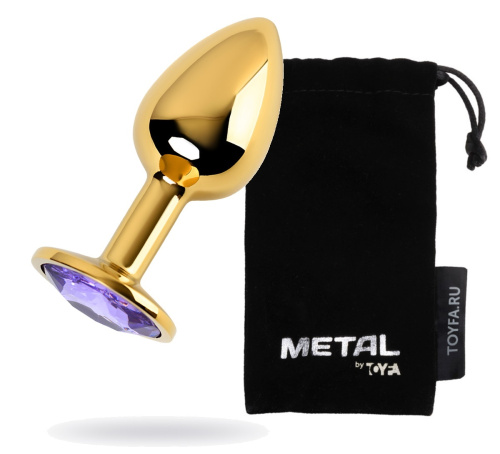 Metal By Toyfa - золотистая анальная пробка с камнем, 7х2.8 см (фиолетовый) - sex-shop.ua