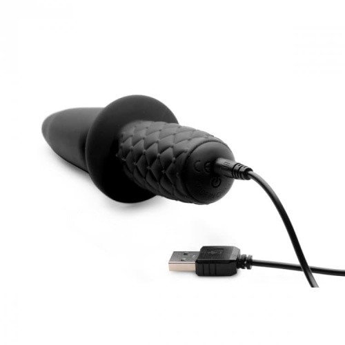The Plug 10x Silicone Vibrating Thruster - анальный вибратор с рукояткой, 18 см (черный) - sex-shop.ua