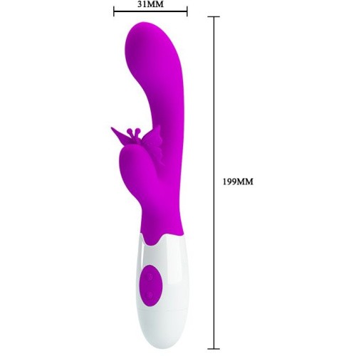 Pretty Love Butterfly Kiss Vibrator - Вибратор с клиторальным отростком в виде бабочки, 19.9х3.1 см