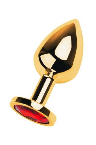 Gold anal plug TOYFA Metal - Золотистая анальная пробка с кристаллом, 7.8х3.5 см (красный)
