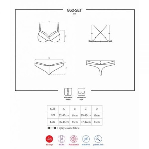 Obsessive 860-SET-3 set - кружевной эротический комплект, S/M (красный)