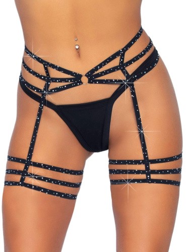 Leg Avenue-Rhinestone garter strapps OS Black - Сексуальный гартер со стразами