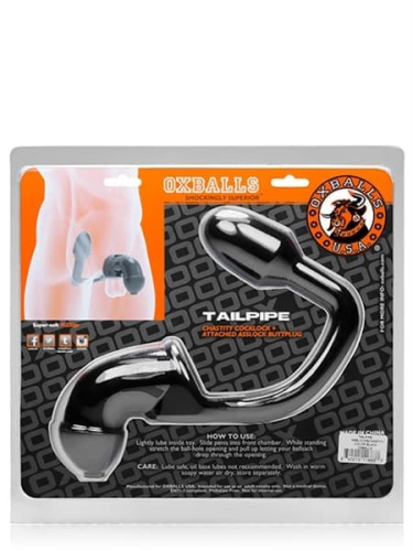 Сексуальный замок для пениса с анальной пробкой Oxballs TAILPIPE Cock Cage Anal Lock от Mister B, 9х3 см - sex-shop.ua