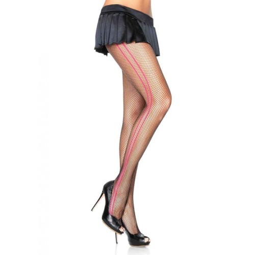 Leg Avenue LEG9231BL/P - черные чулки сетка с контрастной полоской, OS (черный)