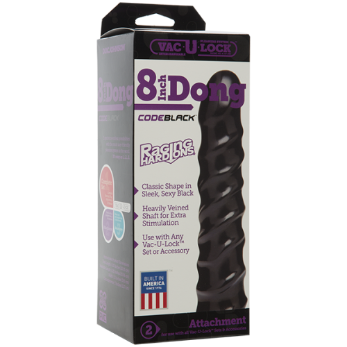 Doc Johnson CodeBlack - 8 Inch Raging - фалоимитатор, диаметр 20х3.8 см (чёрный) - sex-shop.ua
