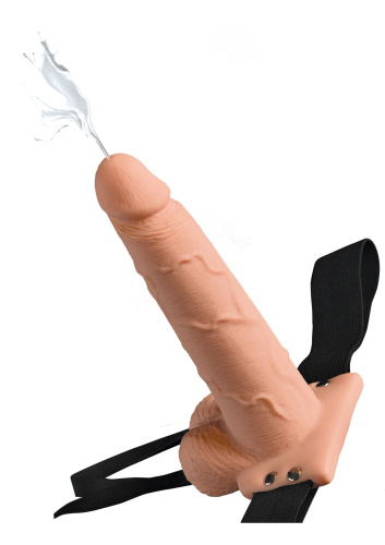 Fetish Fantasy 7.5in Hollow Squirting StrapOn - Полый страпон с имитацией эякуляции, 19х4.8см (телесный)