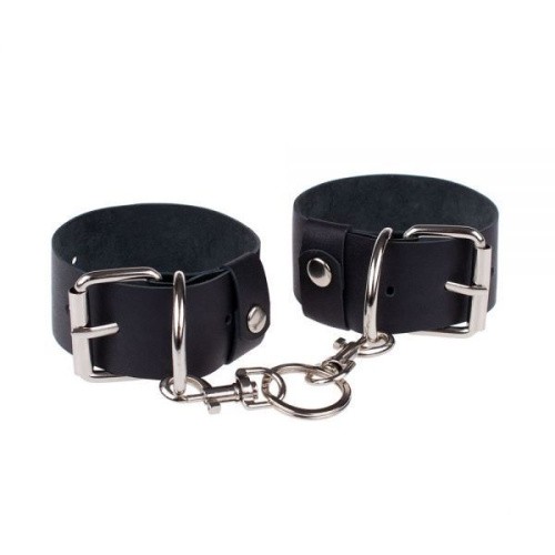 sLash Bold Desires - шкіряні наручники з карабінами, 30 см (чорний)