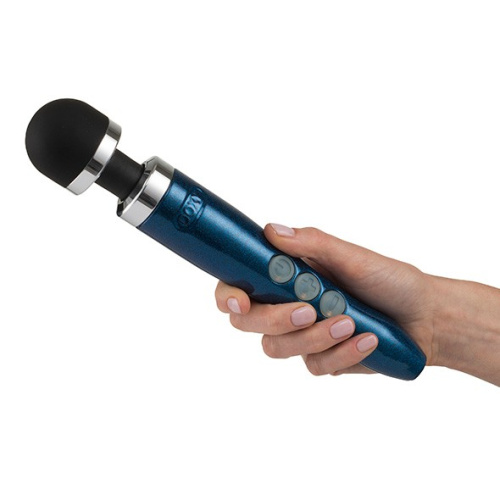 DOXY Die Cast 3R Blue Flame - очень мощный перезаряжаемый вибратор-микрофон в алюминиево-титановом корпусе, 28х4.5 см (синий) - sex-shop.ua