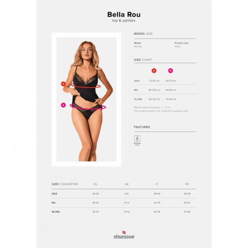 Obsessive Bella Rou top & panties - Комплект белья, топ и трусики, XS/S