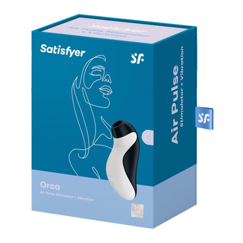 Satisfyer Orca - Вакуумний стимулятор клитора с вибрацией, 11.5 см (чёрный с белым) - sex-shop.ua