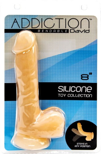 Addiction David 8" Bendable Silicone Dong - Реалистичный силиконовый фаллоимитатор на присоске, 15.2х3.8 см - sex-shop.ua