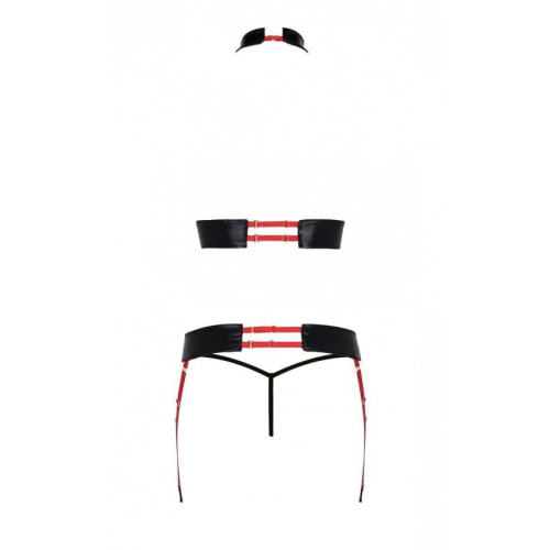 Passion Aziza set - - Сексуальний комплект білизни: бюст, стрінги та пояс для панчіх, S/M (червоний з червоним)