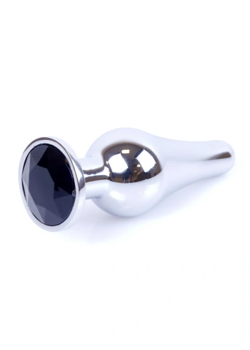 Boss Jewellery Silver Butt Plug Black - Анальна пробка з кристалом, 9,3х3 см (чорний)